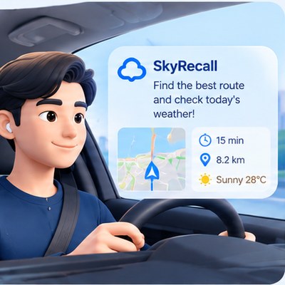 A driver asking the assistant about the route and the weather