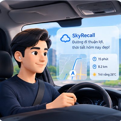 Người lái xe hỏi trợ lý về đường đi và thời tiết