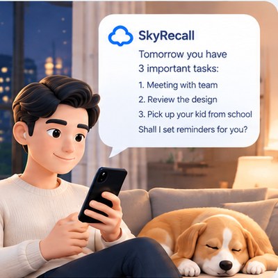 An evening at home, the assistant recalling three things that matter tomorrow